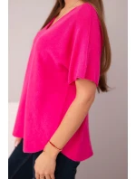 Dámský svetr s krátkým rukávem a výstřihem do V fuchsie