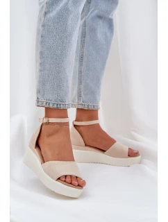 Lekkie Sandały Na Platformie I Delikatnym Koturnie Jasnobeżowe Gillifia