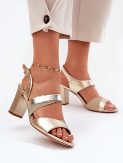 Dámské Sandály Na Podpatku model 21694650 Zlaté - SERGIO LEONE