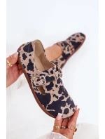 Zamszowe Półbuty Barefoot Damskie Z Klamrą Łaty Zazoo N1261 Brązowo-Beżowe