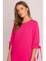 S393 Šaty áčkového strihu so zaväzovacími rukávmi - ružové