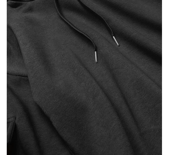 Krátka čierna dámska tepláková mikina so sťahovacími lemami (26030)