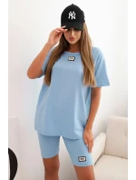 Dámský bavlněný komplet s krátkým rukávem a šortkami modrý