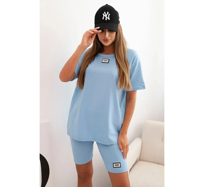 Dámský bavlněný komplet s krátkým rukávem a šortkami modrý