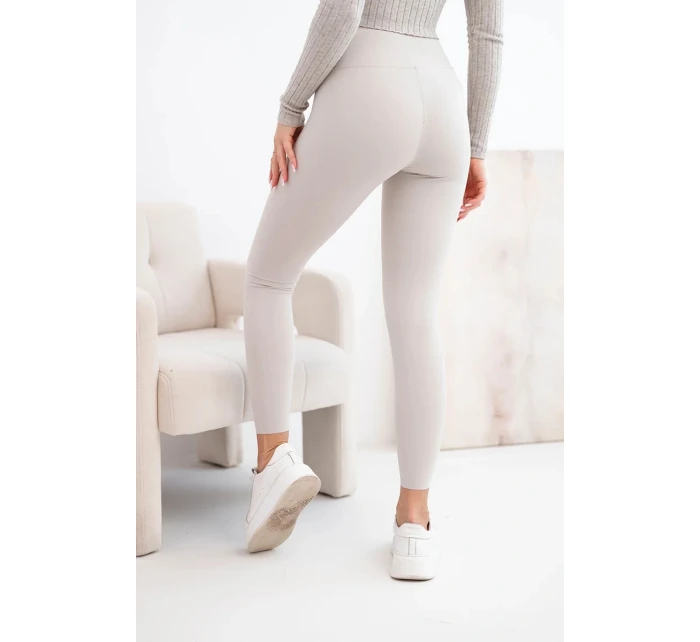 Dámske legíny s vysokým pásom a elastickým pásom béžovej farby