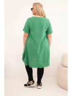 Dámske bavlnené šaty nadmernej veľkosti s predĺženým chrbtom a vreckom Zelená
