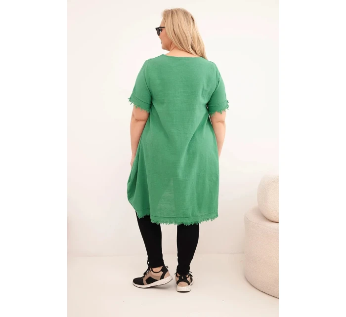 Dámske bavlnené šaty nadmernej veľkosti s predĺženým chrbtom a vreckom Zelená