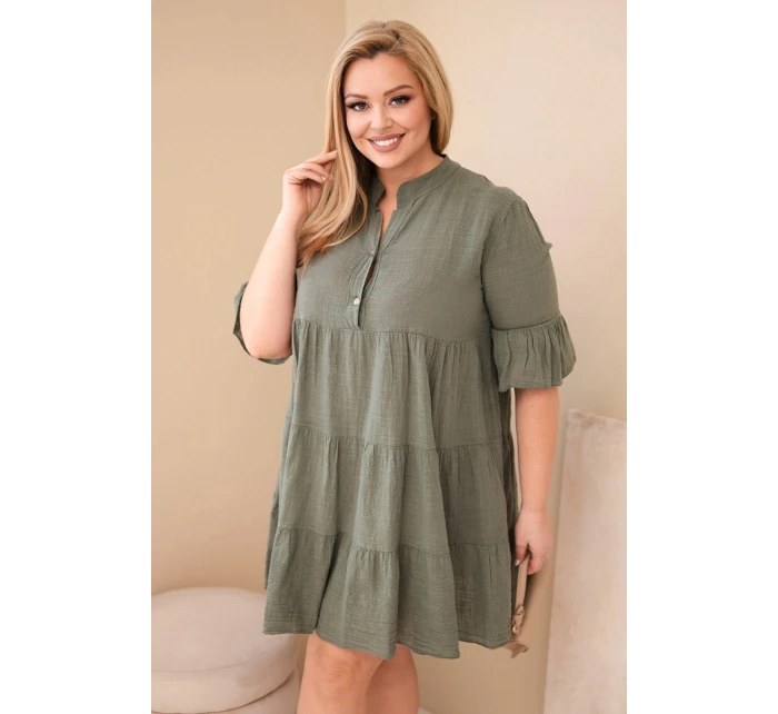 Dámské bavlněné šaty plus size s volánky khaki