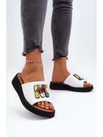 Skórzane Klapki Damskie Z Ozdobą Białe Asames