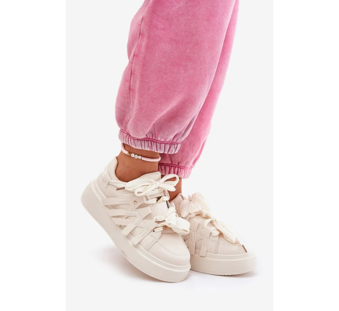 Eko Kožené Tenisky Na Platformě Béžové model 21687587 - Boto Eko Kožené Tenisky Na Platformě Béžové model 21687587 - Boto