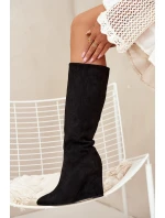 Ocieplane Kozaki Damskie Na Koturnie Czarne Rosina