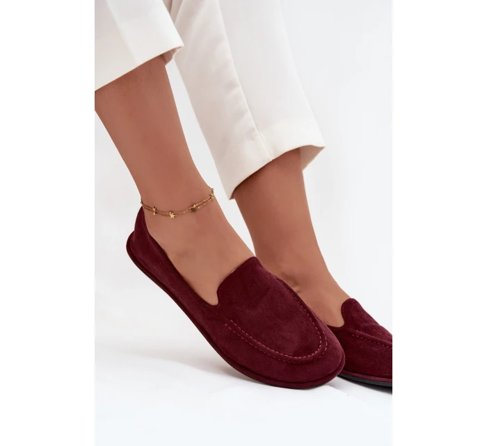 Mokasyny Damskie Z Eko Zamszu Płaskie Bordowe Miryelle