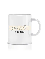 Personalizovaný klasický biely keramický hrnček s objemom 300 ml s menami novomanželov Personalizovaný klasický biely keramický hrnček s objemom 300 ml s menami novomanželov