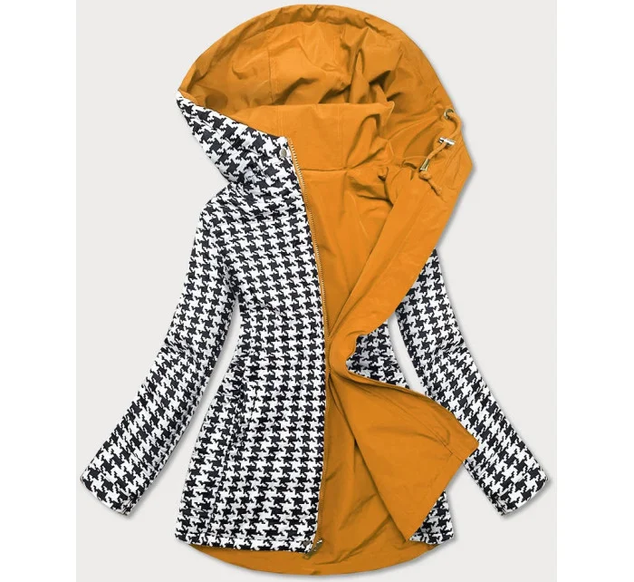 Dámska obojstranná bunda do pása v žlto-pepito farbe (M-163)