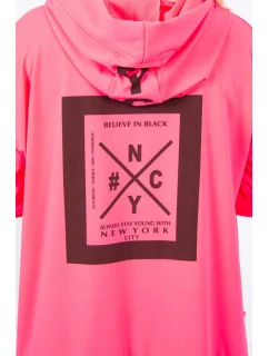 Bunda oversize s kapucňou ružová neónová