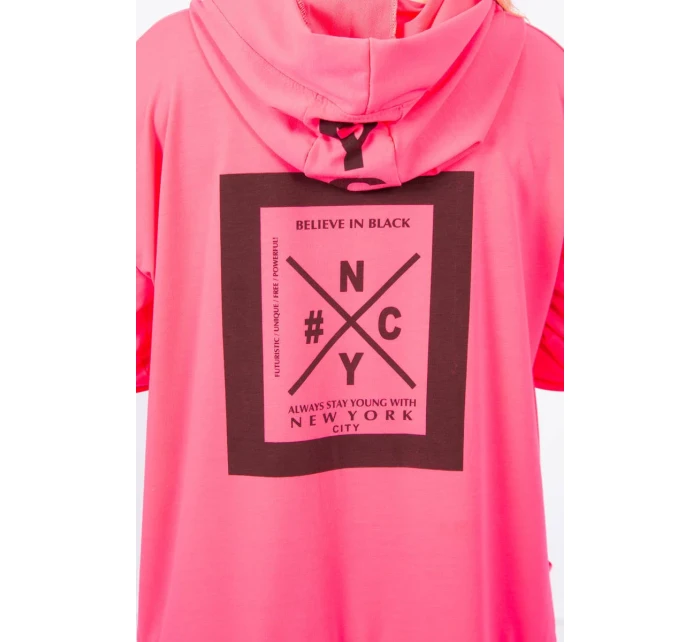 Bunda oversize s kapucí růžová neonová
