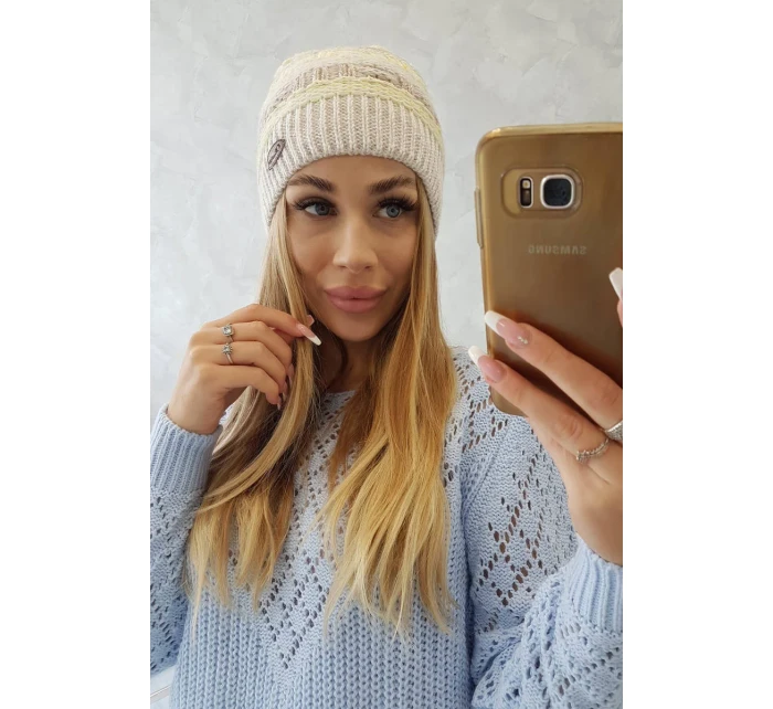 Fleecová čiapka Patrycja K254 žltá+béžová