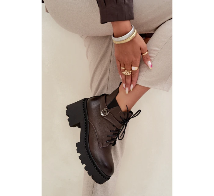 Dámske členkové topánky so zdobeným pásikom Zazoo - čokoládové Dámske členkové topánky so zdobeným pásikom Zazoo - čokoládové