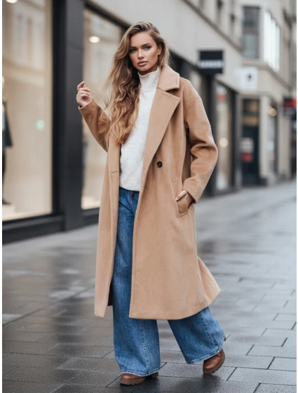 Dámsky prechodný hnedý oversize kabát FashionStreet NY0767z Dámsky prechodný hnedý oversize kabát FashionStreet NY0767z