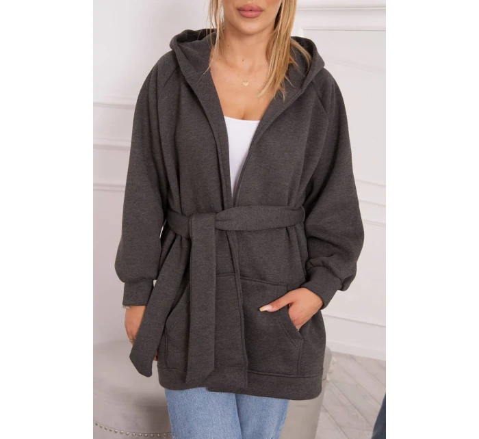 Zateplená bunda so zaväzovaním v páse v grafitovej farbe Zateplená bunda so zaväzovaním v páse v grafitovej farbe