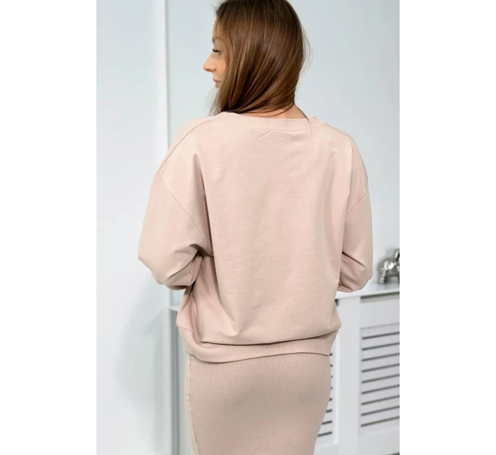 Súprava blúzka + pruhované šaty béžová