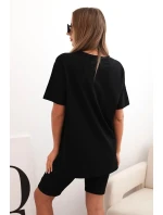 Dámsky bavlnený set s krátkym rukávom a šortkami čierny