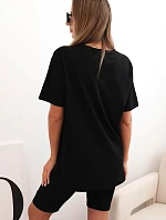 Dámsky bavlnený set s krátkym rukávom a šortkami čierny