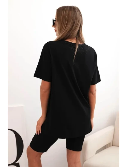 Dámsky bavlnený set s krátkym rukávom a šortkami čierny