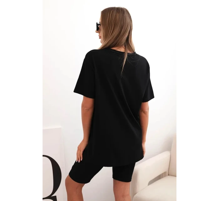 Dámsky bavlnený set s krátkym rukávom a šortkami čierny