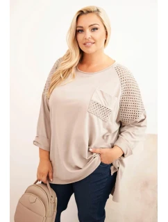 Dámská blůza Plus Size bavlněná s potiskem béžová