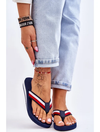 Damskie Klapki Japonki Na Platformie Big Star LL274779 Granatowe