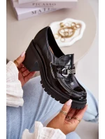 Zazoo 20175 Lakierowane Półbuty Damskie Na Słupku Skóra Naturalna Czarne