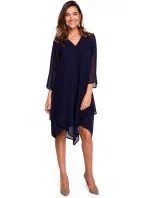 S159 Šifónové šaty s asymetrickým lemom - tmavo modré S159 Šifónové šaty s asymetrickým lemom - tmavo modré