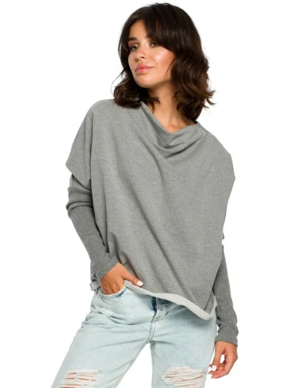 B094 Oversized top s výstrihom do V na chrbte - šedý