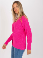 Fluo ružový sveter so zapínaním na gombíky RUE PARIS
