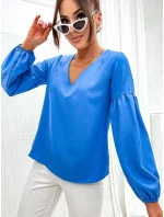 Svetlomodrá elegantná dámska blúzka s ozdobnými rukávmi (698)