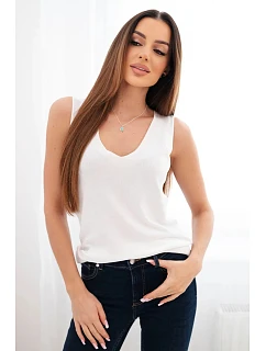 Dámska viskózna blúzka bez rukávov s výstrihom do V biela