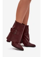 Ocieplane Botki Na Słupku Z Wywiniętą Cholewką I Klamrą Bordowe Ylenara