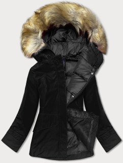 Čierna dámska zimná bunda s kapucňou (J9-066)