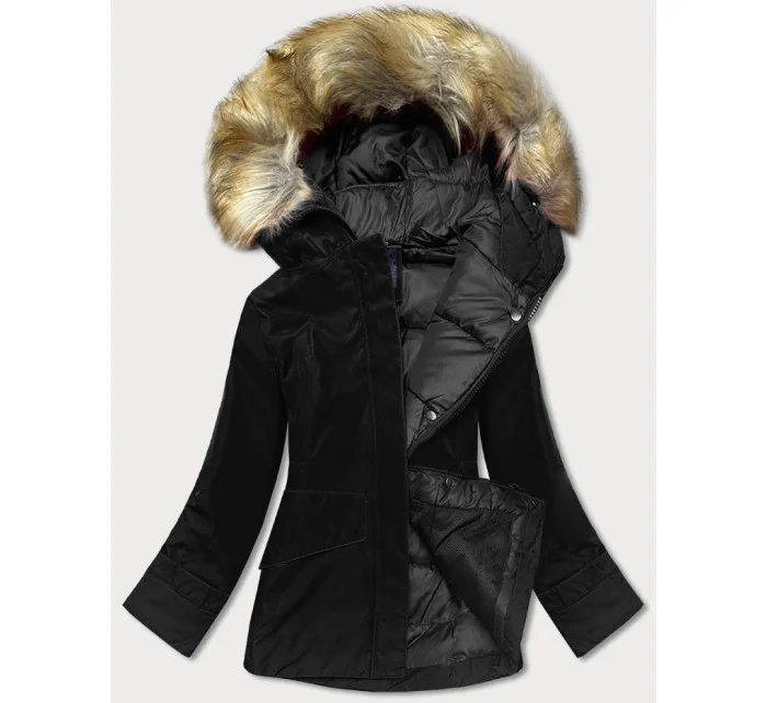 Čierna dámska zimná bunda s kapucňou (j9-066)