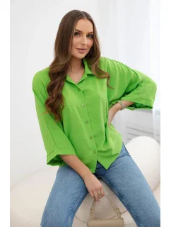 Blúzka nadrozmernej veľkosti so zapínaním na gombíky svetlozelená