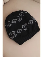 Dámska zimná vlnená čiapka s geometrickým vzorom K434 black + grey