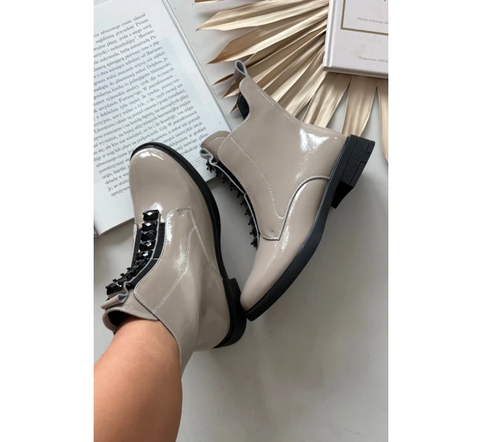 Lakované dámské kotníkové boty z pravé kůže D A model 21713796 108 béžové - D&A