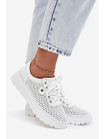 Kožené Ažurové Dámské Polobotky model 22107518 Bílé - VINCEZA