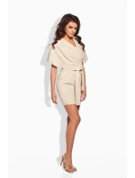 Dámske šaty netopierie strih s opaskom stredne dlhé - Béžová / S - Lemoniade