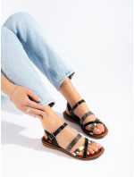 Originálne sandále dámske čierne bez podpätku