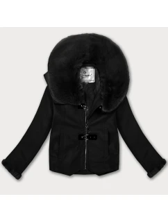 Bunda z eko kože s kožušinovým golierom Glakate čierna (LU98091#)