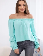 Španielska blúzka s ozdobnými rukávmi mätová