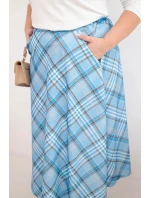 Dámske Plus veľkosť sukne so širokým lemom kockované modrá