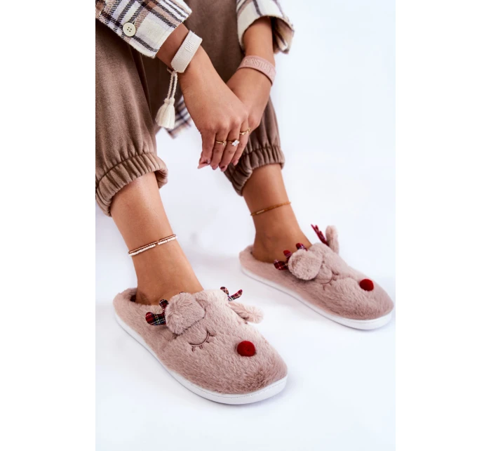 Dámské vánoční kožešinové pantofle se model 21605221 béžovou Claire - Boto